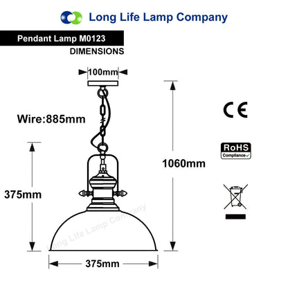 Industrial Retro Polished Chrome Pendant Ceiling Light Vintage Antique Dome Hanging Lamp Shade - Energy Light Bulbs - Free delivery on all orders