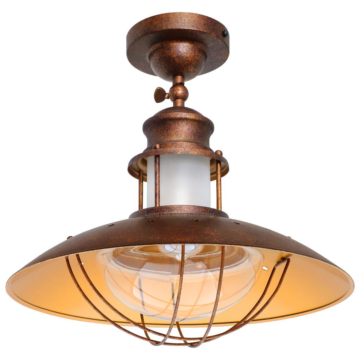 Industrial Rustic Copper Caged Flush Mount Ceiling Light - Energy Light Bulbs - Free delivery on all orders
