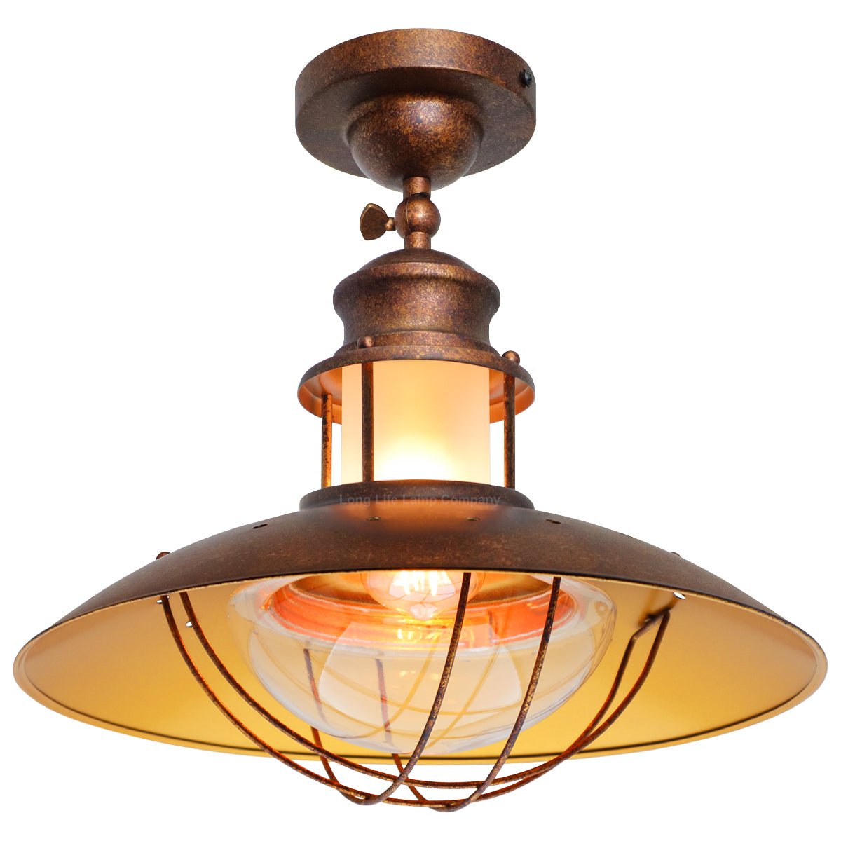Industrial Rustic Copper Caged Flush Mount Ceiling Light - Energy Light Bulbs - Free delivery on all orders