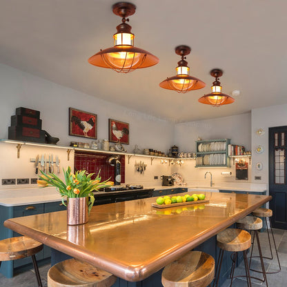 Industrial Rustic Copper Caged Flush Mount Ceiling Light - Energy Light Bulbs - Free delivery on all orders
