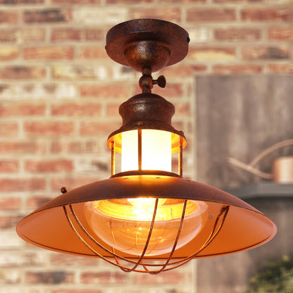 Industrial Rustic Copper Caged Flush Mount Ceiling Light - Energy Light Bulbs - Free delivery on all orders