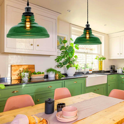 Industrial Smoked Green Glass Ceiling Pendant Light Bowl Lamp Shade - Energy Light Bulbs - Free delivery on all orders
