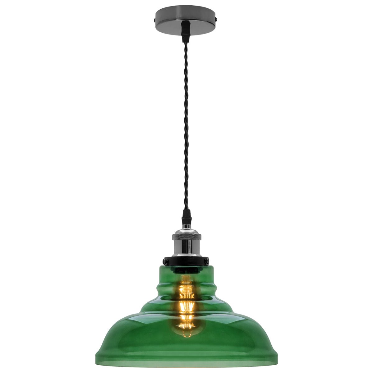 Industrial Smoked Green Glass Ceiling Pendant Light Bowl Lamp Shade - Energy Light Bulbs - Free delivery on all orders