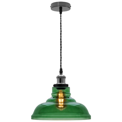 Industrial Smoked Green Glass Ceiling Pendant Light Bowl Lamp Shade - Energy Light Bulbs - Free delivery on all orders