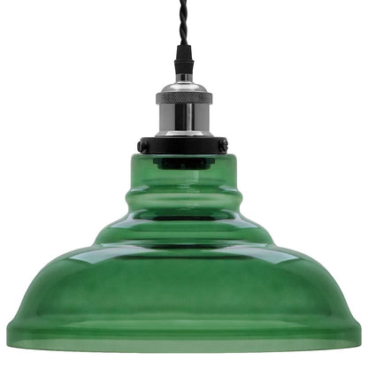 Industrial Smoked Green Glass Ceiling Pendant Light Bowl Lamp Shade - Energy Light Bulbs - Free delivery on all orders