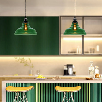 Industrial Smoked Green Glass Ceiling Pendant Light Bowl Lamp Shade - Energy Light Bulbs - Free delivery on all orders