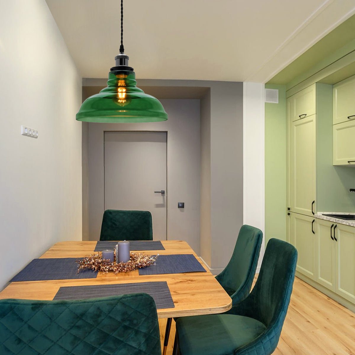 Industrial Smoked Green Glass Ceiling Pendant Light Bowl Lamp Shade - Energy Light Bulbs - Free delivery on all orders