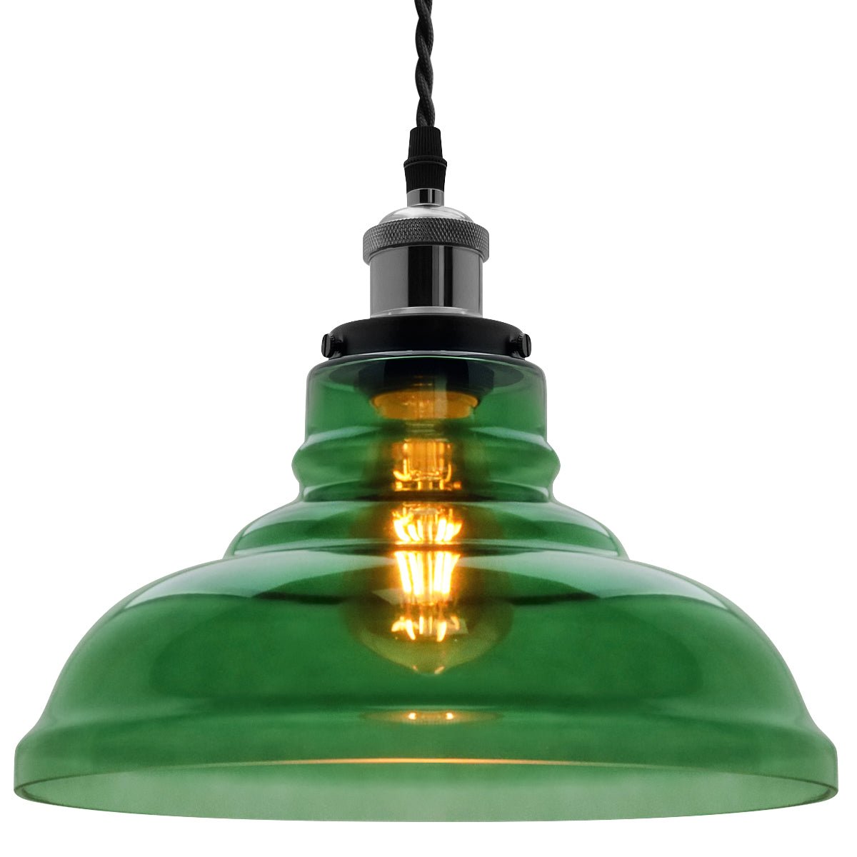 Industrial Smoked Green Glass Ceiling Pendant Light Bowl Lamp Shade - Energy Light Bulbs - Free delivery on all orders