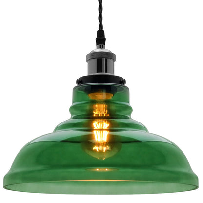 Industrial Smoked Green Glass Ceiling Pendant Light Bowl Lamp Shade - Energy Light Bulbs - Free delivery on all orders