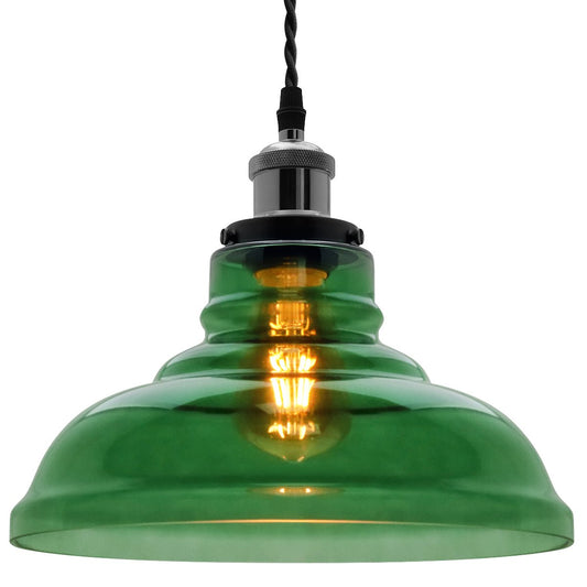 Industrial Smoked Green Glass Ceiling Pendant Light Bowl Lamp Shade - Energy Light Bulbs - Free delivery on all orders