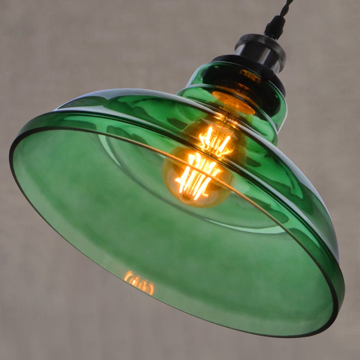 Industrial Smoked Green Glass Ceiling Pendant Light Bowl Lamp Shade - Energy Light Bulbs - Free delivery on all orders