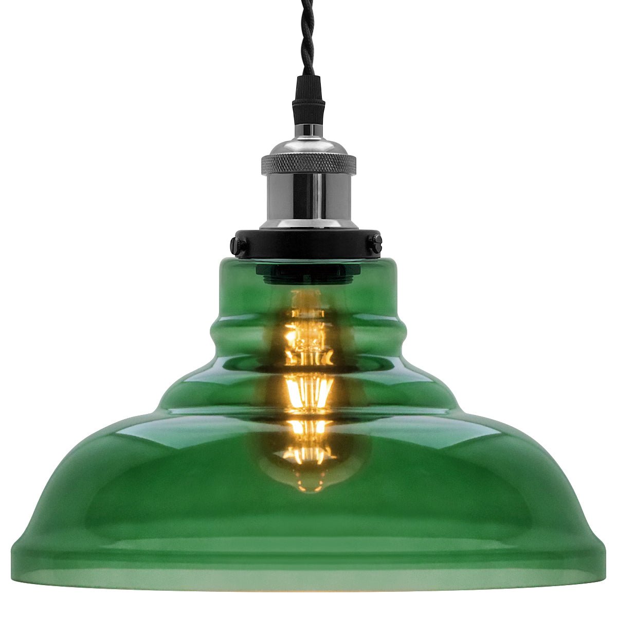 Industrial Smoked Green Glass Ceiling Pendant Light Bowl Lamp Shade - Energy Light Bulbs - Free delivery on all orders