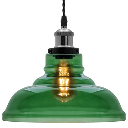 Industrial Smoked Green Glass Ceiling Pendant Light Bowl Lamp Shade - Energy Light Bulbs - Free delivery on all orders