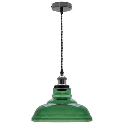 Industrial Smoked Green Glass Ceiling Pendant Light Bowl Lamp Shade - Energy Light Bulbs - Free delivery on all orders