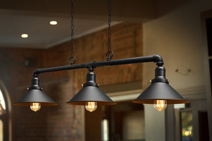 Industrial Suspended Ceiling Pendant 3 Lamp Black Metal Vintage Light Fitting - Energy Light Bulbs - Free delivery on all orders