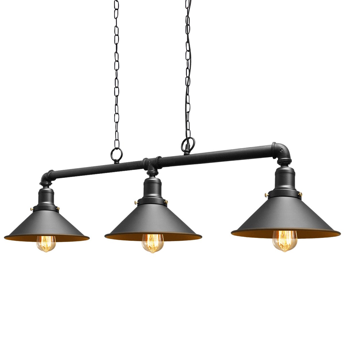 Industrial Suspended Ceiling Pendant 3 Lamp Black Metal Vintage Light Fitting - Energy Light Bulbs - Free delivery on all orders