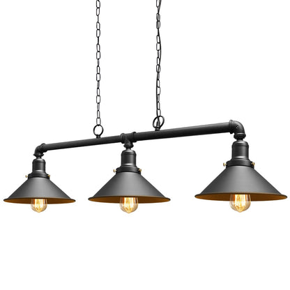 Industrial Suspended Ceiling Pendant 3 Lamp Black Metal Vintage Light Fitting - Energy Light Bulbs - Free delivery on all orders