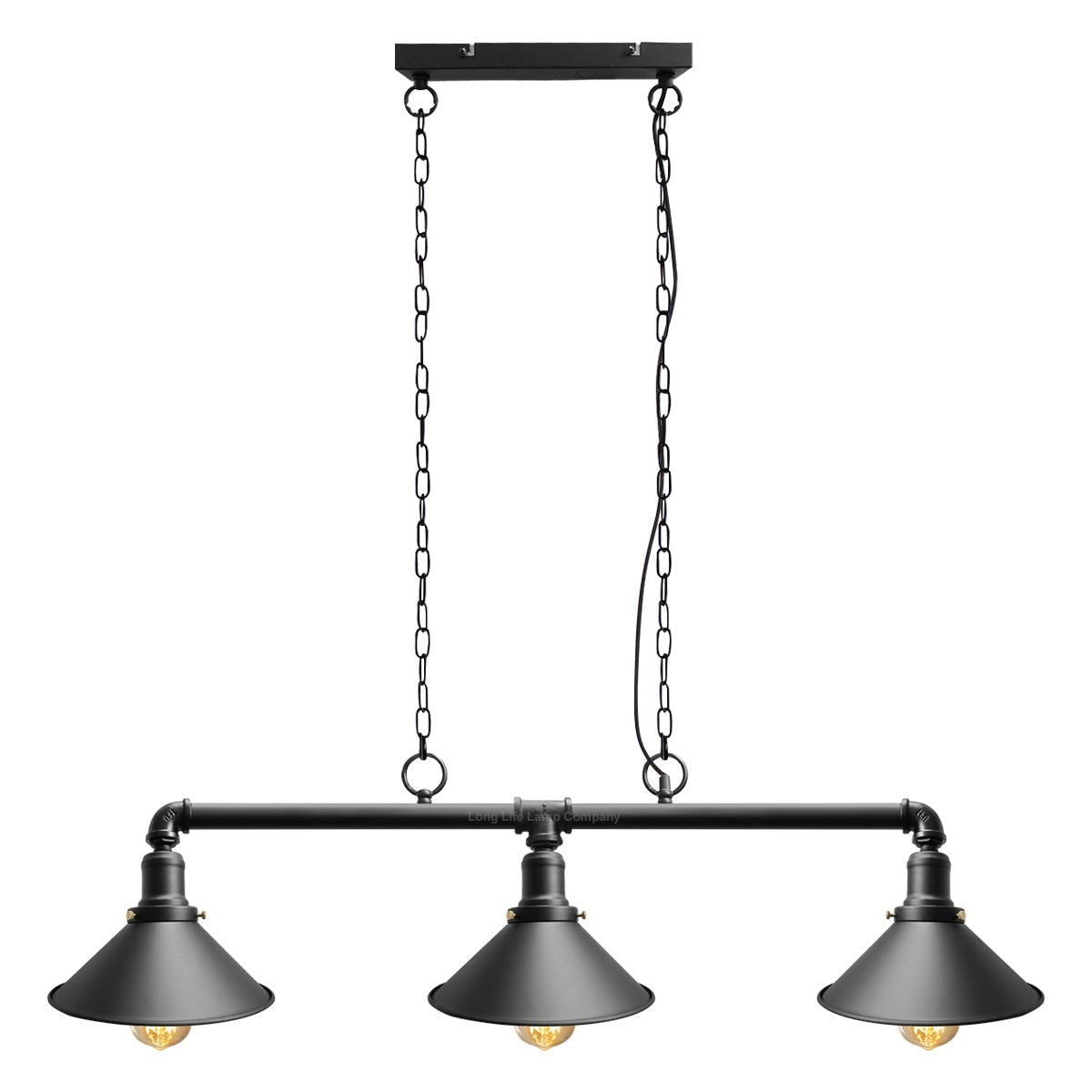 Industrial Suspended Ceiling Pendant 3 Lamp Black Metal Vintage Light Fitting - Energy Light Bulbs - Free delivery on all orders