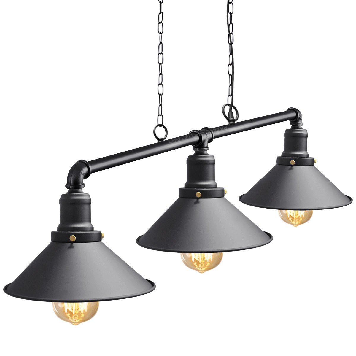 Industrial Suspended Ceiling Pendant 3 Lamp Black Metal Vintage Light Fitting - Energy Light Bulbs - Free delivery on all orders