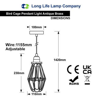 Industrial Vintage Bird Cage Ceiling Pendant Light Antique Brass Opening and Closing with 40W ST58 - Free delivery on all orders