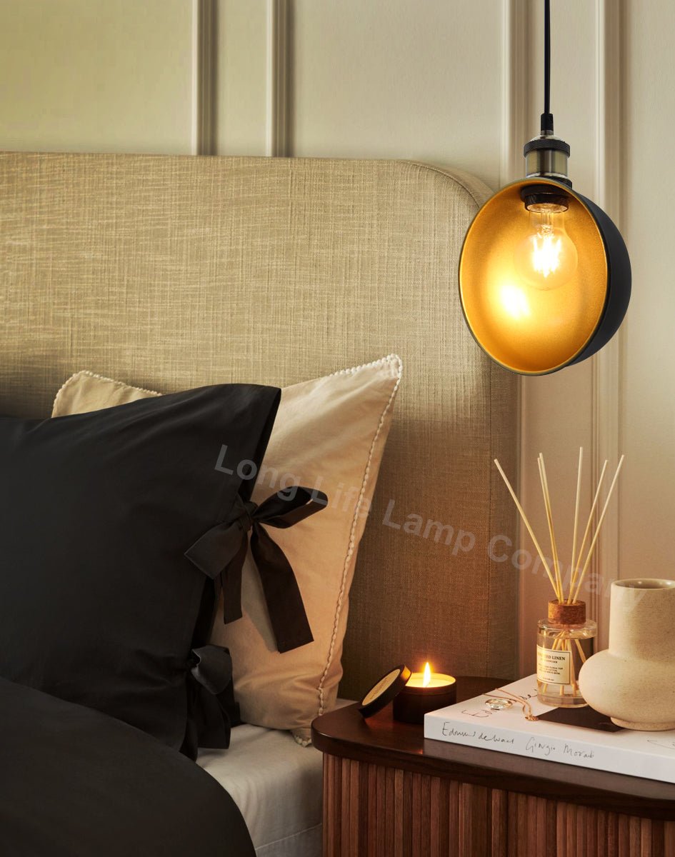 Industrial Vintage Brass Half Scone Pendant Light - Energy Light Bulbs - Free delivery on all orders