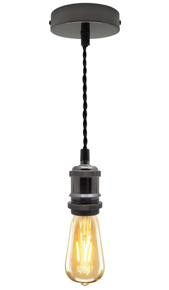 Industrial vintage black nickel pendant light with exposed E27 lamp holder for kitchens dining rooms and homes