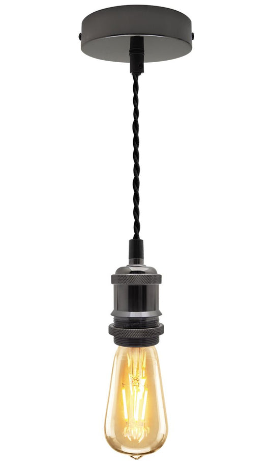 Industrial Vintage Ceiling Pendant Lamp Holder Black Nickel E27 Fitting - Energy Light Bulbs - Free delivery on all orders