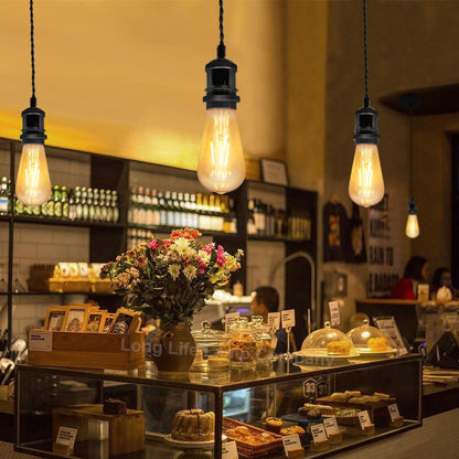 Industrial Vintage Ceiling Pendant Lamp Holder Black Nickel E27 Fitting - Energy Light Bulbs - Free delivery on all orders