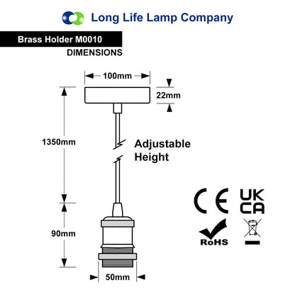 Industrial Vintage Ceiling Pendant Lamp Holder Brass E27 Fitting M0010AB - Free delivery on all orders