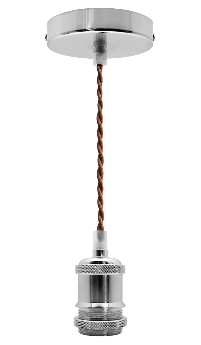 Industrial Vintage Ceiling Pendant Lamp Holder Chrome E27 Fitting - Energy Light Bulbs - Free delivery on all orders