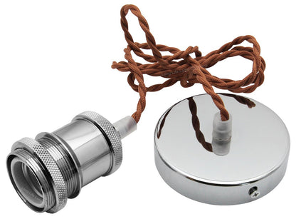 Industrial Vintage Ceiling Pendant Lamp Holder Chrome E27 Fitting - Energy Light Bulbs - Free delivery on all orders