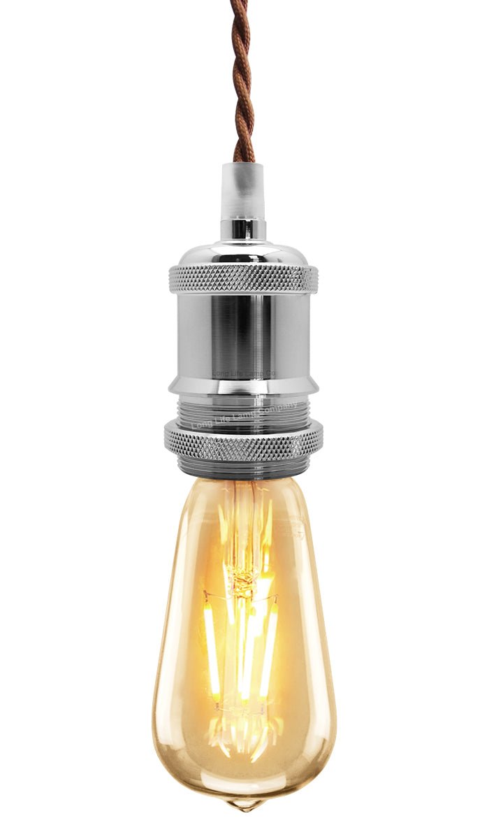 Industrial Vintage Ceiling Pendant Lamp Holder Chrome E27 Fitting - Energy Light Bulbs - Free delivery on all orders