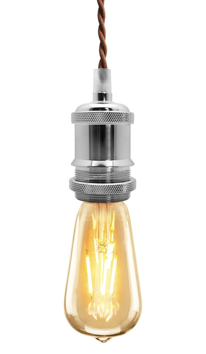 Industrial Vintage Ceiling Pendant Lamp Holder Chrome E27 Fitting - Energy Light Bulbs - Free delivery on all orders