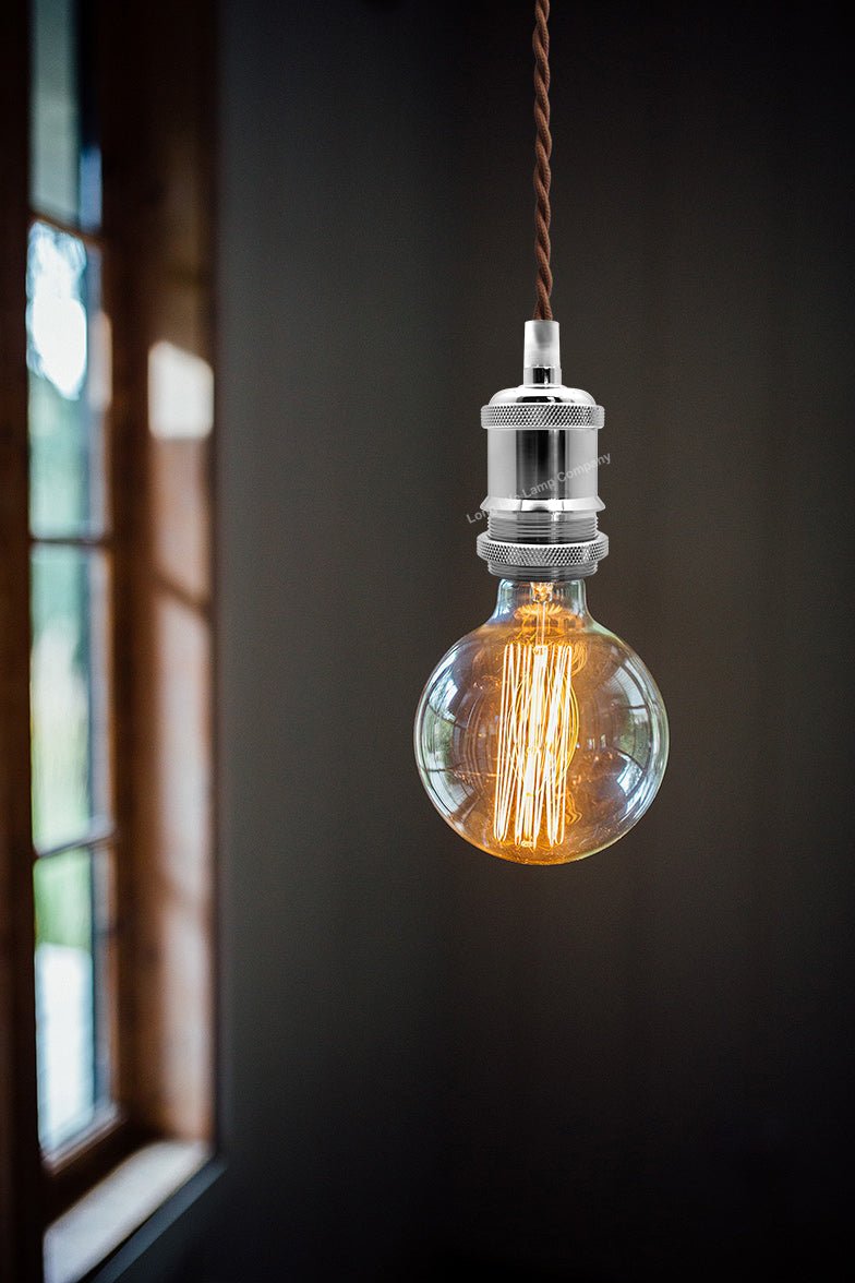 Industrial Vintage Ceiling Pendant Lamp Holder Chrome E27 Fitting - Energy Light Bulbs - Free delivery on all orders