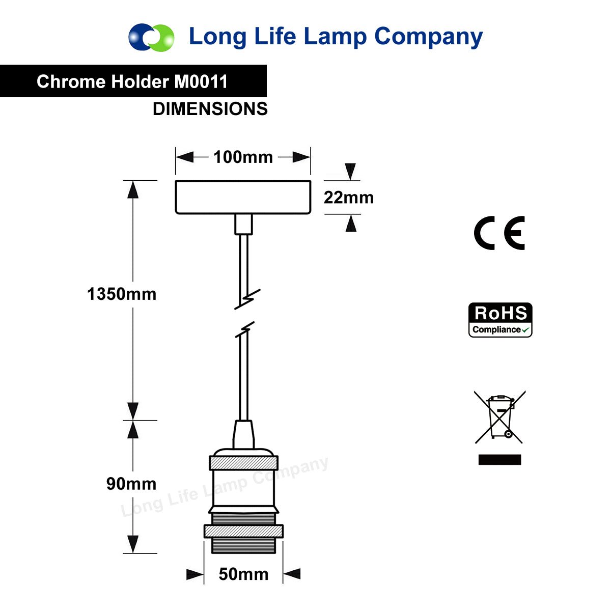 Industrial Vintage Ceiling Pendant Lamp Holder Chrome E27 Fitting - Energy Light Bulbs - Free delivery on all orders