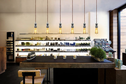 Industrial Vintage Ceiling Pendant Lamp Holder Chrome E27 Fitting - Energy Light Bulbs - Free delivery on all orders