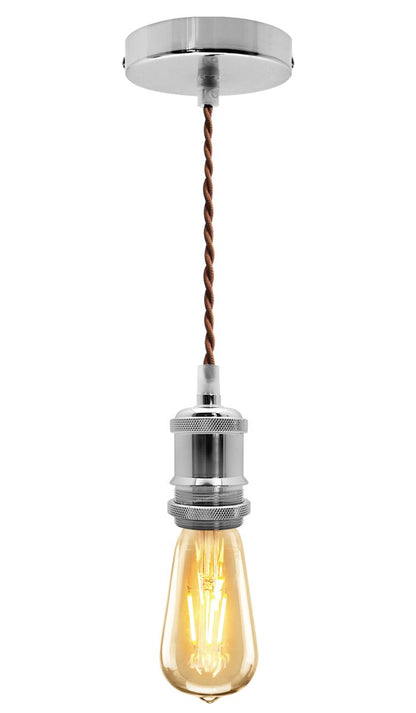Industrial Vintage Ceiling Pendant Lamp Holder Chrome E27 Fitting - Energy Light Bulbs - Free delivery on all orders
