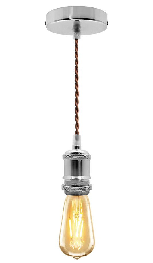 Industrial Vintage Ceiling Pendant Lamp Holder Chrome E27 Fitting - Energy Light Bulbs - Free delivery on all orders