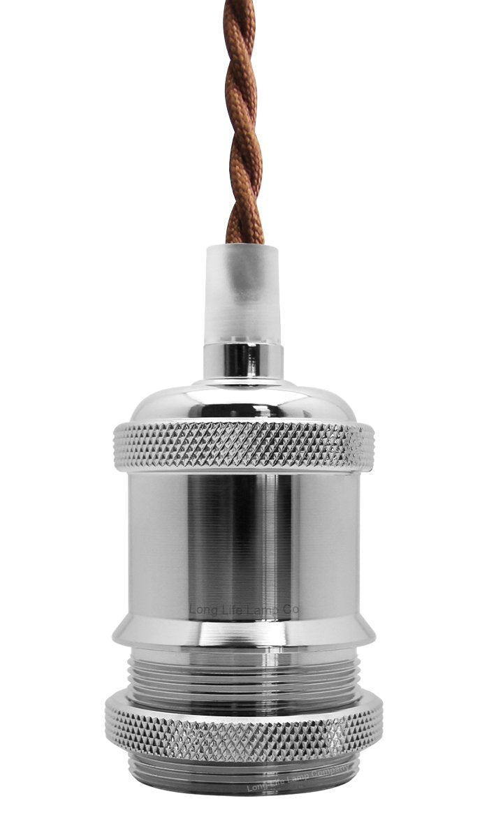 Industrial Vintage Ceiling Pendant Lamp Holder Chrome E27 Fitting - Energy Light Bulbs - Free delivery on all orders