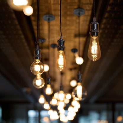 Industrial Vintage Ceiling Pendant Lamp Holder Chrome E27 Fitting - Energy Light Bulbs - Free delivery on all orders