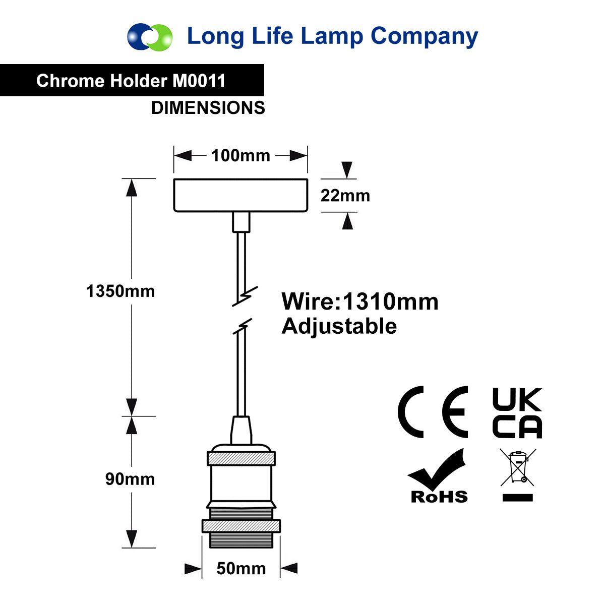 Industrial Vintage Ceiling Pendant Lamp Holder Chrome E27 Fitting M0011CH - Free delivery on all orders