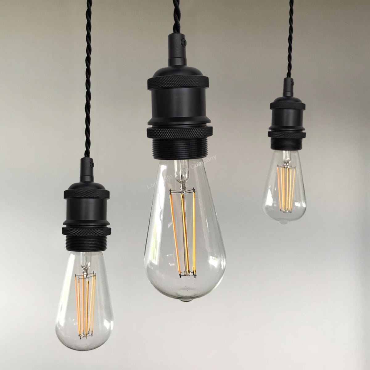 Industrial Vintage Ceiling Pendant Lamp Holder Matte Black E27 Fitting H3065 - Energy Light Bulbs - Free delivery on all orders