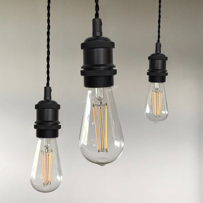 Industrial Vintage Ceiling Pendant Lamp Holder Matte Black E27 Fitting H3065 - Energy Light Bulbs - Free delivery on all orders