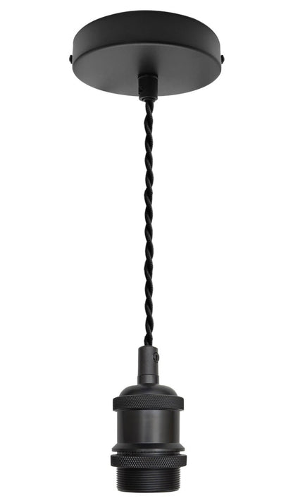 Industrial Vintage Ceiling Pendant Lamp Holder Matte Black E27 Fitting H3065 - Energy Light Bulbs - Free delivery on all orders