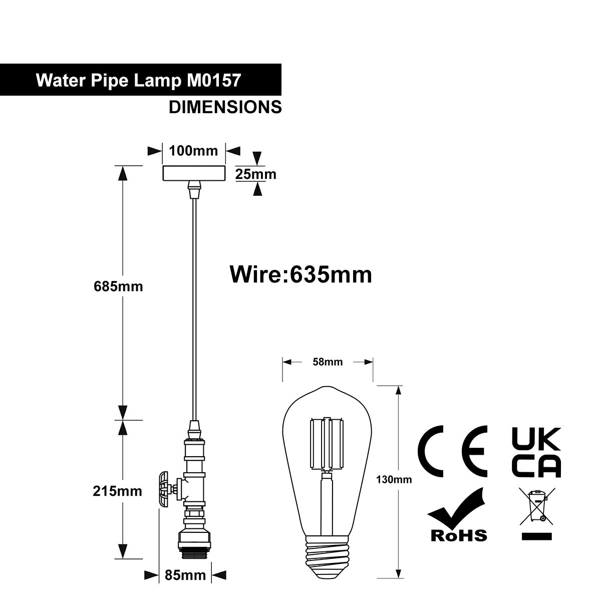Industrial Vintage Steampunk Ceiling Pendant Light Rustic Metal Water Pipe M0157 with 4W LED ST58 - Free delivery on all orders