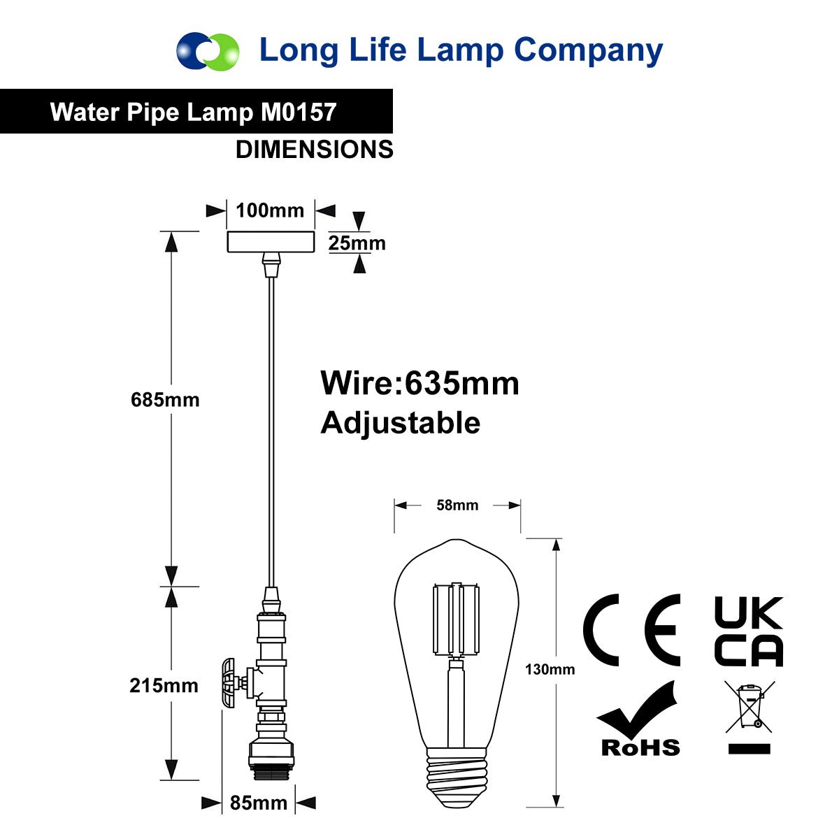 Industrial Vintage Steampunk Ceiling Pendant Light Rustic Metal Water Pipe M0157 with 4W LED ST58 - Free delivery on all orders