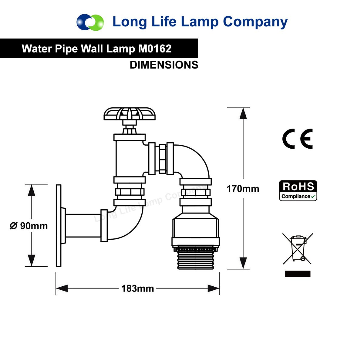 Industrial Vintage Water Pipe Wall Lamp - Energy Light Bulbs - Free delivery on all orders