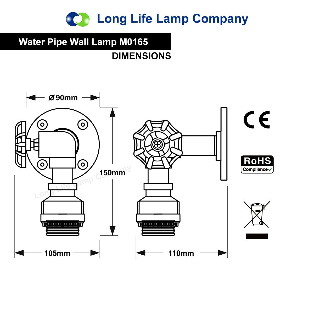 Industrial Water Pipe Wall Light - Energy Light Bulbs - Free delivery on all orders
