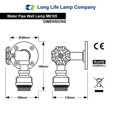 Industrial Water Pipe Wall Light - Energy Light Bulbs - Free delivery on all orders