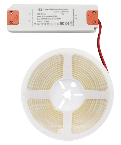 IP65 Water Proof Outdoor & Indoor LED Strip Light Tape Cool White Continuous COB Illumination 5 Metres 12v - Energy Light Bulbs - Free delivery on all orders
